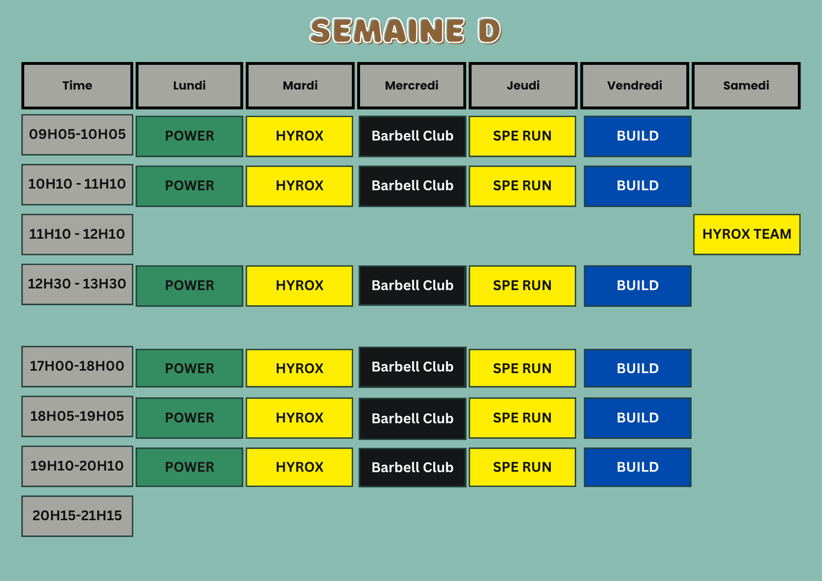 Planning Semaine D